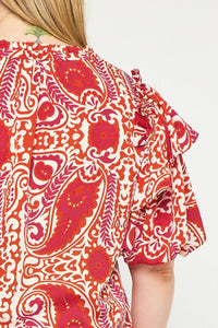 Miranda Ruby Paisley Ruffle Sleeve Top