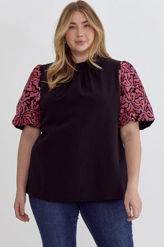 Zoe Black Embroidered Puff Sleeve Top