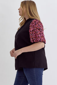 Zoe Black Embroidered Puff Sleeve Top