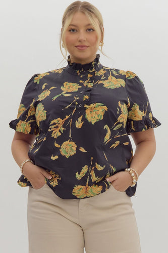 Peyton Floral Ruffle Trim Top