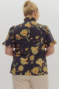 Peyton Floral Ruffle Trim Top