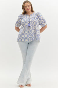 Brianna Cotton Blue Puff Sleeve Top