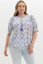 Load image into Gallery viewer, Brianna Cotton Blue Puff Sleeve Top