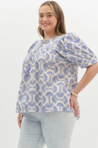 Brianna Cotton Blue Puff Sleeve Top