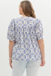 Brianna Cotton Blue Puff Sleeve Top