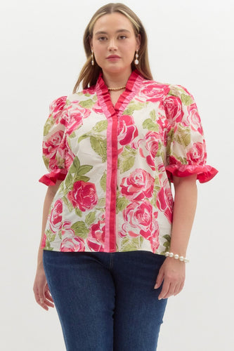 Rosie Floral Ruffle Trim Puff Sleeve Top
