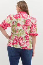Load image into Gallery viewer, Rosie Floral Ruffle Trim Puff Sleeve Top