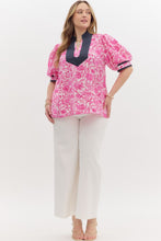 Load image into Gallery viewer, Katy Pink and Navy Puff Sleeve Top