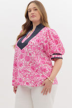 Load image into Gallery viewer, Katy Pink and Navy Puff Sleeve Top