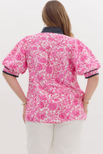Load image into Gallery viewer, Katy Pink and Navy Puff Sleeve Top