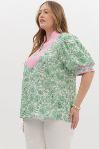 Katy Pink and Green Puff Sleeve Top