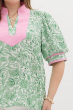 Load image into Gallery viewer, Katy Pink and Green Puff Sleeve Top