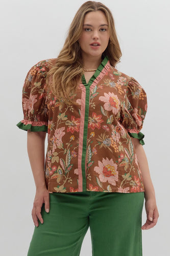 Bella Floral Print Ruffle Trim Top