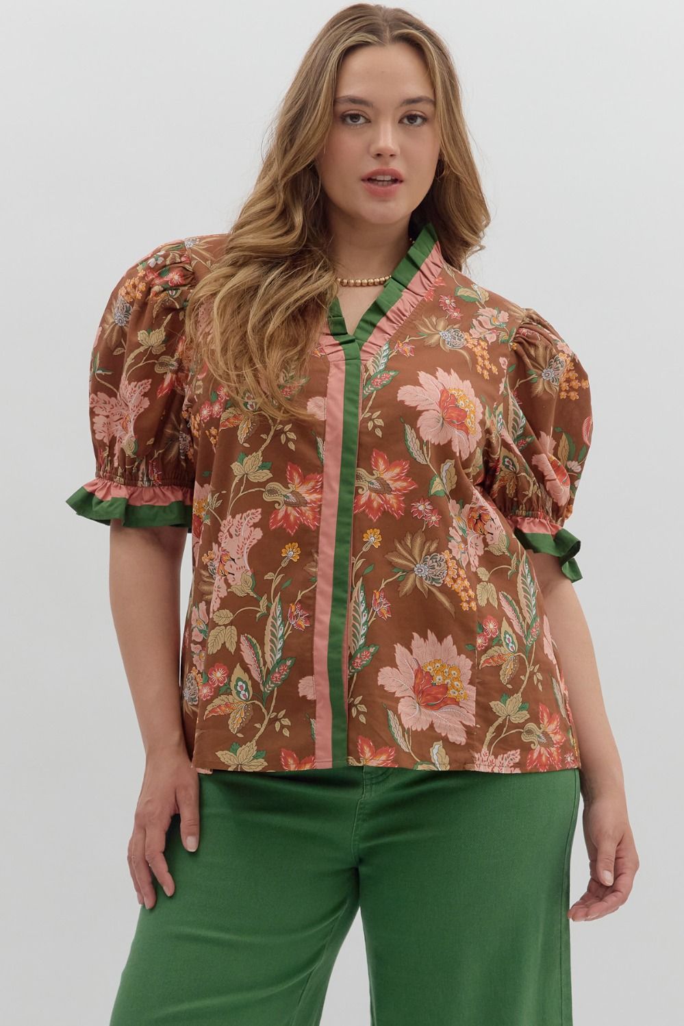 Bella Floral Print Ruffle Trim Top
