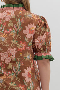 Bella Floral Print Ruffle Trim Top