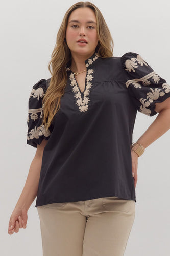 Johnna Embroidered Puff Sleeve Top
