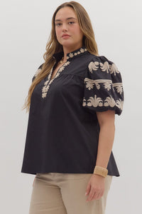 Johnna Embroidered Puff Sleeve Top