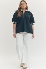 Load image into Gallery viewer, Remi Navy Puff Sleeve 1/4 Zip Pullover
