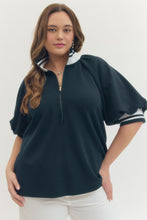 Load image into Gallery viewer, Remi Navy Puff Sleeve 1/4 Zip Pullover