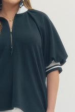Load image into Gallery viewer, Remi Navy Puff Sleeve 1/4 Zip Pullover