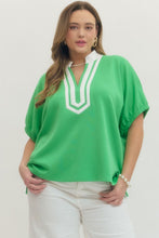 Load image into Gallery viewer, Lilly Green and White Dolman Sleeve Top