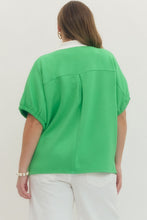 Load image into Gallery viewer, Lilly Green and White Dolman Sleeve Top