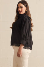 Load image into Gallery viewer, Liza 3/4 Sleeve Black Lace Trim Top