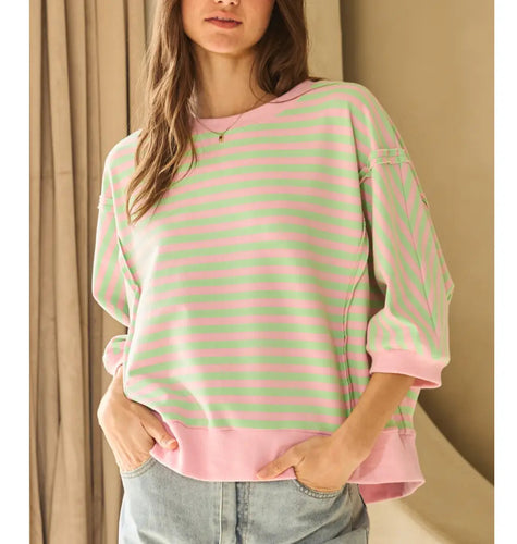 Darcy Pink and Green Striped Knit Top