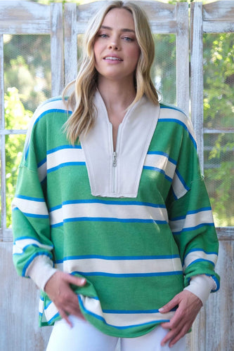 Marley Half-Zip French Terry Striped Pullover