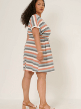 Load image into Gallery viewer, Mikayla Striped Terry Knit Drawstring Dress
