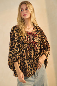 Jayma Batwing 3/4 Sleeve Leopard Top