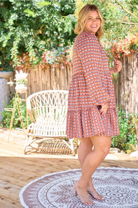 Tessa Geometric Print Tiered Dress