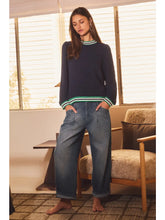 Load image into Gallery viewer, Marla Mock Neck Striped Trim Top