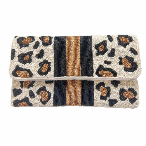 Animal Print Beaded Clutch