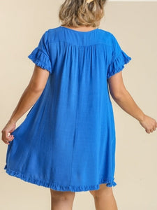Saylor Linen Blend Ruffle Trim Dress (3 Colors)