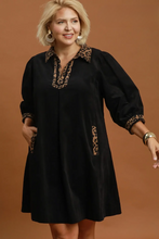 Load image into Gallery viewer, Kayla Corduroy Leopard Trim Shift Dress