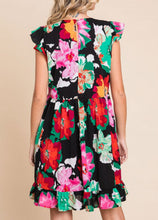 Load image into Gallery viewer, Lucille Black Mixed Floral Ruffle Sleeve Dress