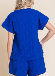 Cybil Textured Short Sleeve Top (Royal or Black)