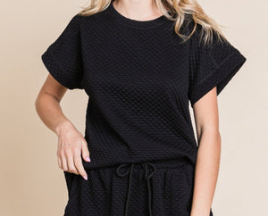 Cybil Textured Short Sleeve Top (Royal or Black)