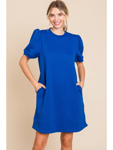 Restocked! Samantha Royal Blue Textured Shift Dress