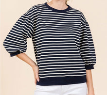 Load image into Gallery viewer, Restocked! Shannon Striped Puff Sleeve Top in Navy