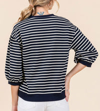 Load image into Gallery viewer, Restocked! Shannon Striped Puff Sleeve Top in Navy