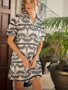 Sadie Split Neck Embroidered Eyelet Dress