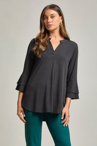 New Style! Black Bell Sleeve Lizzy Top