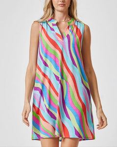 Mila Wrinkle Free Wavy Print Tank Dress