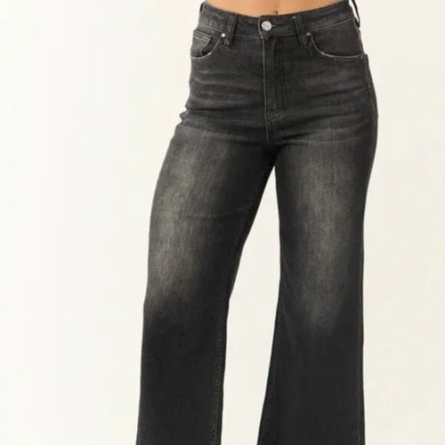 Risen High Rise Black Frayed Ankle Wide Jeans-2X (18/20)