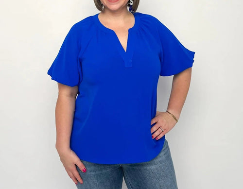Sammie Bright Blue Puff Sleeve Top