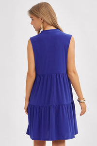 Liz Split Neck Tiered Dress in Royal Blue