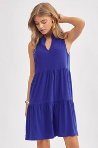 Liz Split Neck Tiered Dress in Royal Blue