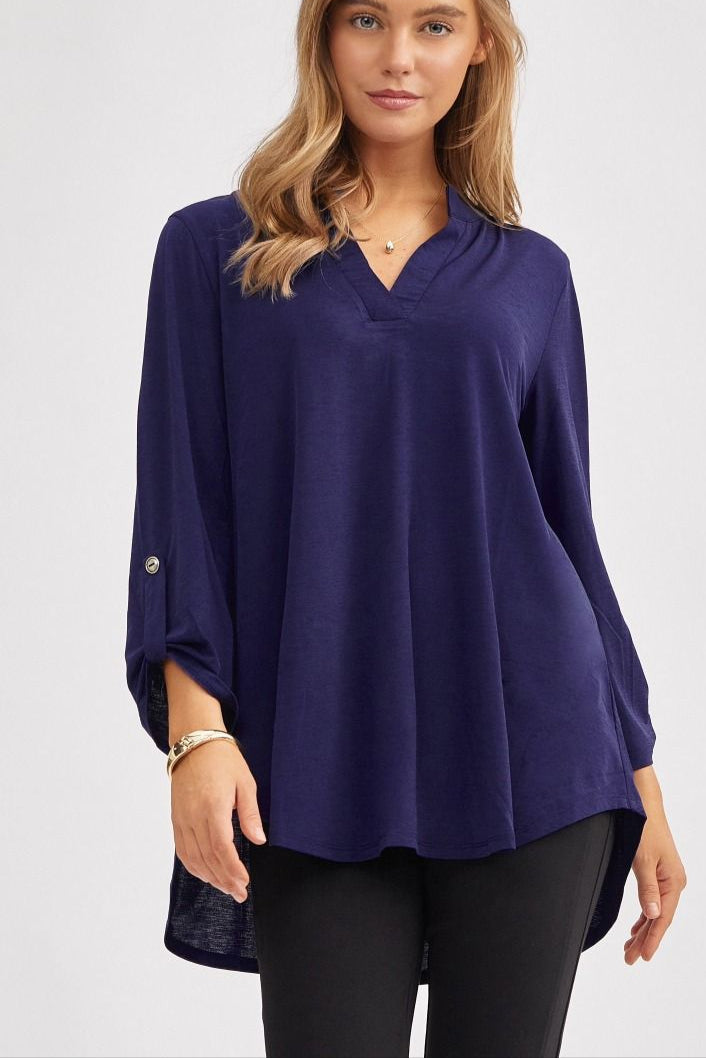 Tara Wrinkle Free Lizzy Top in Navy